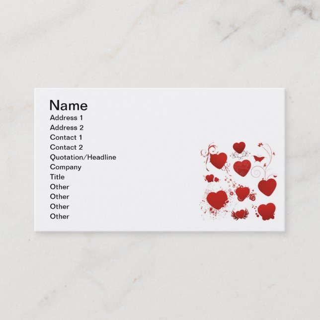 110 red heart shapes swirls wings butterflies business card (Front)