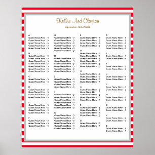 110 Red/White Stripes Wedding Seating Chart