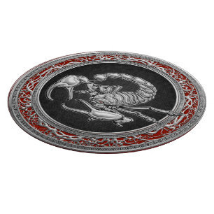[110] Sacred Silver Scorpion on Black Cutting Board