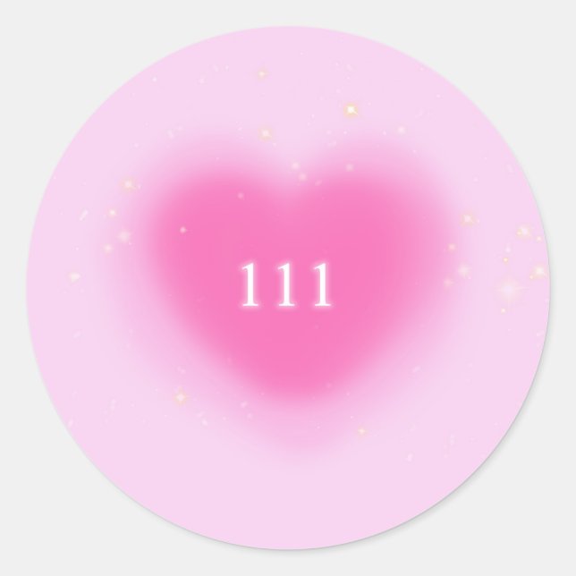 111 Pretty Pink Heart Aesthetic Angel Number    Classic Round Sticker (Front)