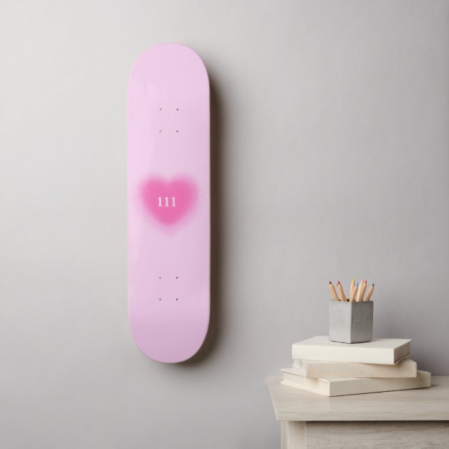 111 Pretty Pink Heart Aesthetic Angel Number  Skateboard (Wall Art)
