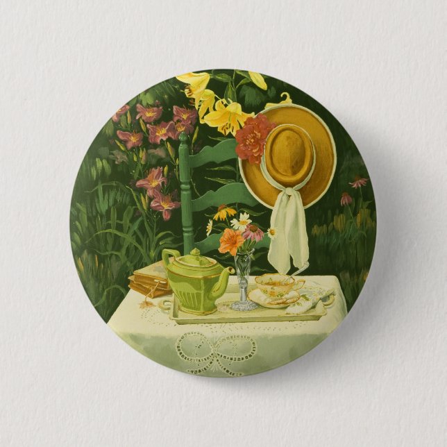 1144 Tea Time in Garden 6 Cm Round Badge (Front)