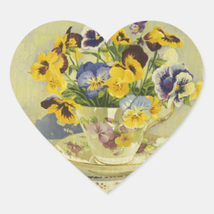 1187 Pansies in Teacup Heart Sticker