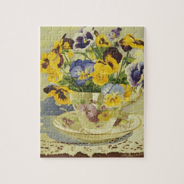 1187 Pansies in Teacup Jigsaw Puzzle (Vertical)