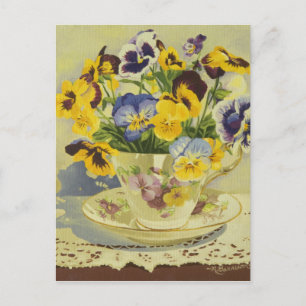 1187 Pansies in Teacup Postcard