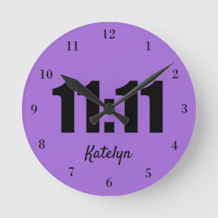 11:11 Lucky Time Purple Numbers Personalised Round Clock