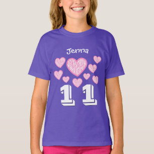 11 Birthday Girl Hearts Big Number Custom Name V11 T-Shirt