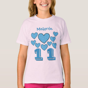 11 Birthday Girl Hearts Big Number Custom Name V23 T-Shirt