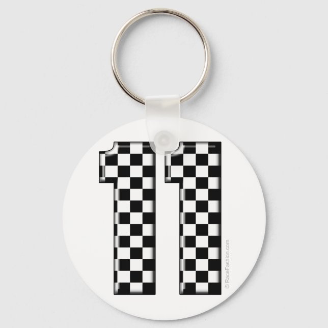 11 chequered auto racing number key ring (Front)