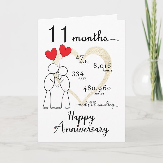 11 Month Anniversary Card with red heart balloons (Front)