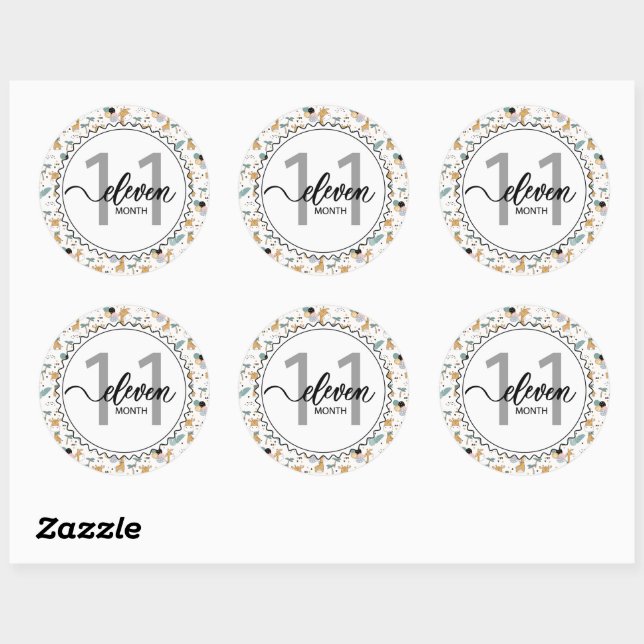 11 Month Milestone Baby Giraffes and Balloons Classic Round Sticker (Sheet)