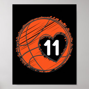 #11 Number 11 in Heart - Basketball Player Cute Gr Poster