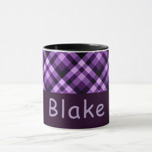 11 ounce Plum Purple Plaid Monogram Combo Mug