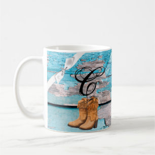 11 Oz. Coffee Mug Blue Wood Barn Door Boots Countr