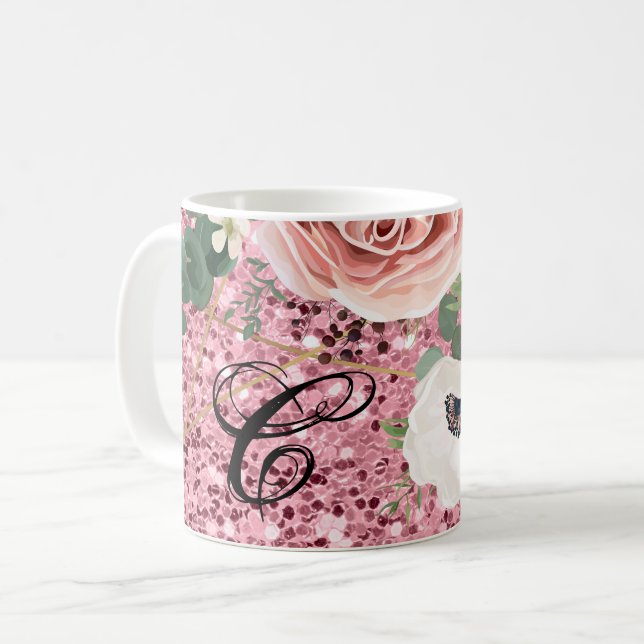 11 Oz. Coffee Mug Geometric Garden Rose Glitter (Front Left)