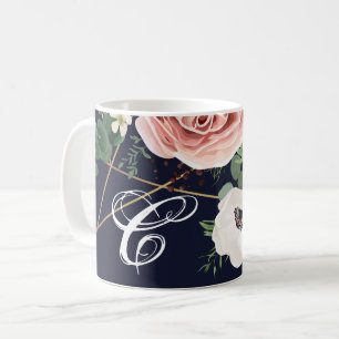 11 Oz. Coffee Mug Geometric Garden Rose Navy Blue