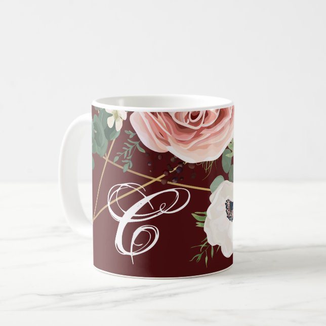 11 Oz. Coffee Mug Geometric Garden Rose Wine Burgu (Front Left)