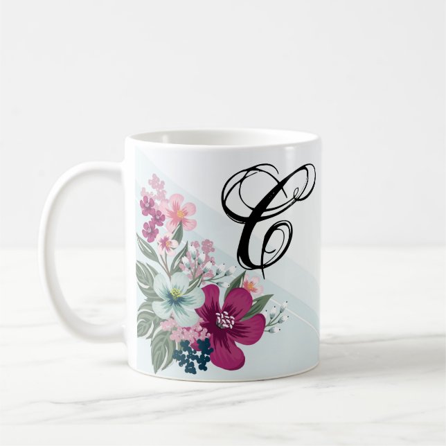 11 Oz. Coffee Mug Tropical Flower on Blue Ombre (Left)
