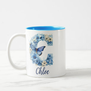 11 oz Floral Blue Monogrammed Coffee Mug