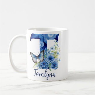 11 oz Floral Blue Monogrammed Coffee Mug
