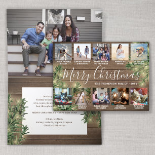 11 Photo Christmas Greenery, Wood & Lights Folded Holiday Card