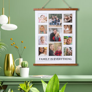 11 Photo Collage Family Is Everything Quote White Hanging Tapestry