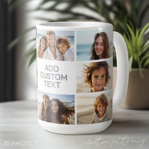 11 Photo Collage - Grey and White with Text Coffee Mug