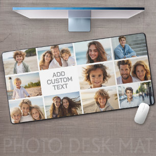 11 Photo Collage - Grey and White with Text Desk Mat
