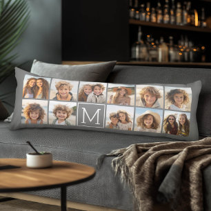 11 Photo Collage - Minimal Grid with Text Body Cushion