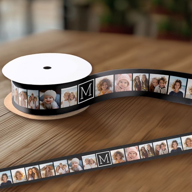 11 Photo Collage - Minimal Grid with Text Grosgrain Ribbon (Custom Ribbon on a Roll - Personalize this ribbon with you text)