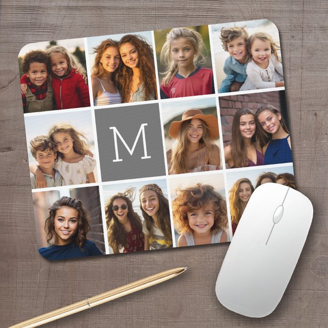 11 Photo Collage - Minimal Grid with Text Mouse Mat (Personalized Mousepad - Add Your Photos and Text)