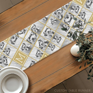 11 Photo Collage - Minimal Grid with Text Short Table Runner