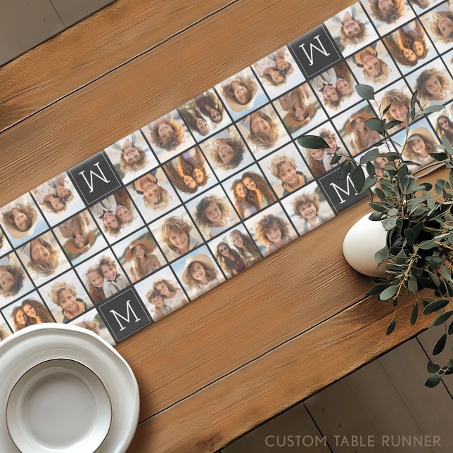 11 Photo Collage - Minimal Grid with Text Short Table Runner (Custom Table Runner with a Photo Collage All Over)