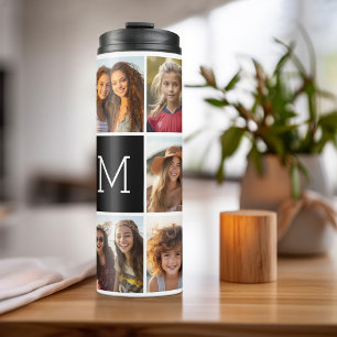 11 Photo Collage - Minimal Grid with Text Thermal Tumbler