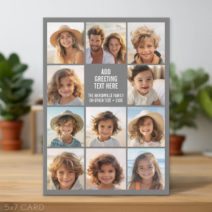 11 Photo Collage - Modern Grey White Text Holiday Card