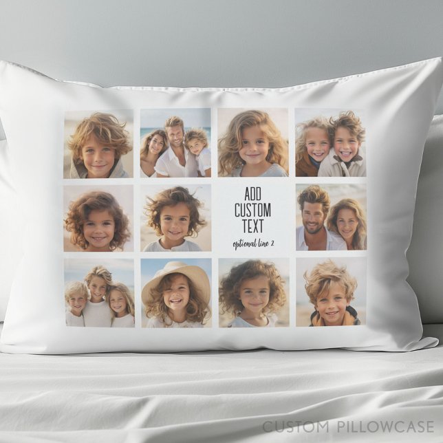 11 Photo Collage - Modern Minimal White on White Pillowcase (Create Your Own Photo Collage Pillowcase)
