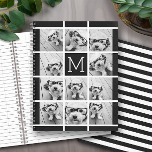 11 Photo Collage Monogram CAN EDIT black Notebook