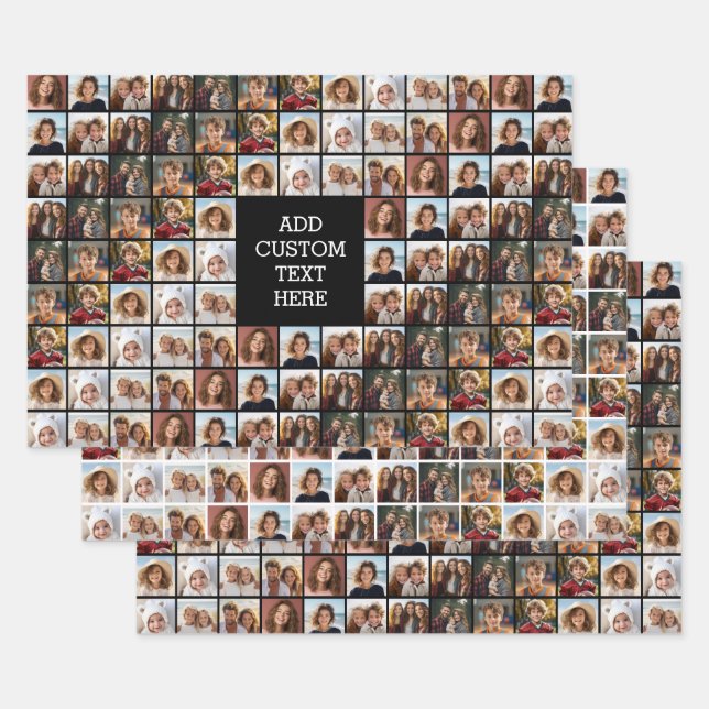11 Photo Collage Pattern - Custom Monogram Wrapping Paper Sheet (Set)