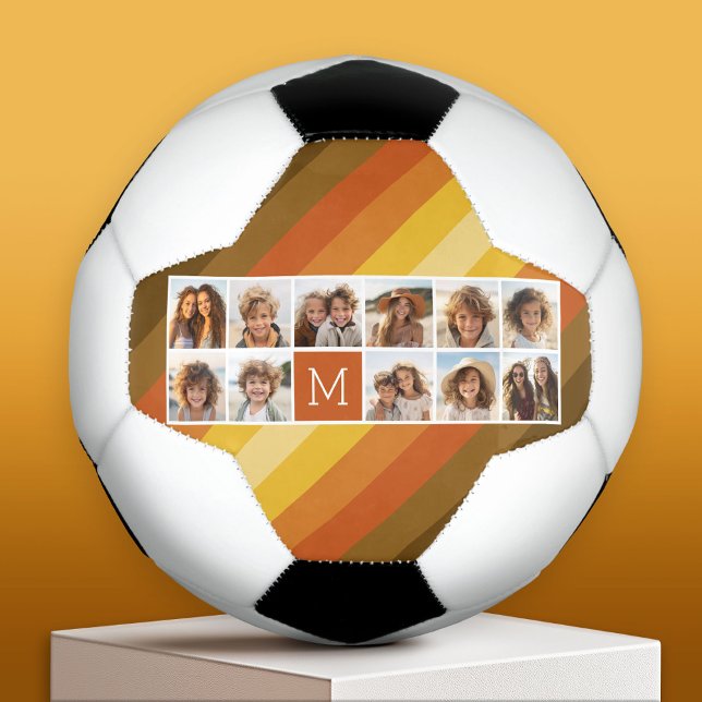 11 Photo Collage Retro Stripes Warm Sunset Colours Football (Custom Soccer Ball)