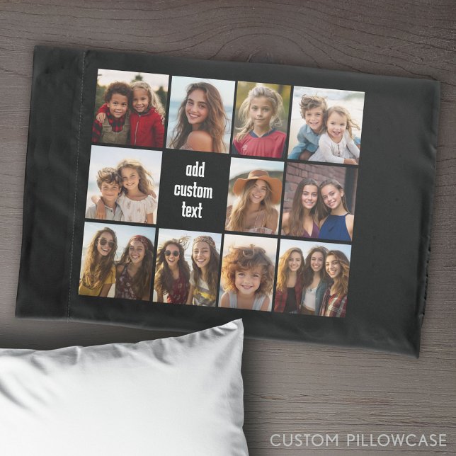 11 Photo Collage with Black Background Pillowcase (Create Your Own Photo Collage Pillowcase)