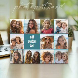 11 Photo Collage with Blue Background Postcard