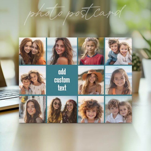 11 Photo Collage with Blue Background Postcard (Photo Postcard - Customize with your favorite photos)