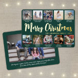11 Photo Dark Green Merry Christmas Modern Collage Foil Holiday Card<br><div class="desc">Send stylish joyful greetings and share 11 of your favourite pictures with a custom photo collage green and gold foil holiday card. All text on this template is simple to personalise to include any wording, such as Merry Christmas, Happy Holidays, Seasons Greetings, New Year Cheers etc. (IMAGE PLACEMENT TIP: An...</div>