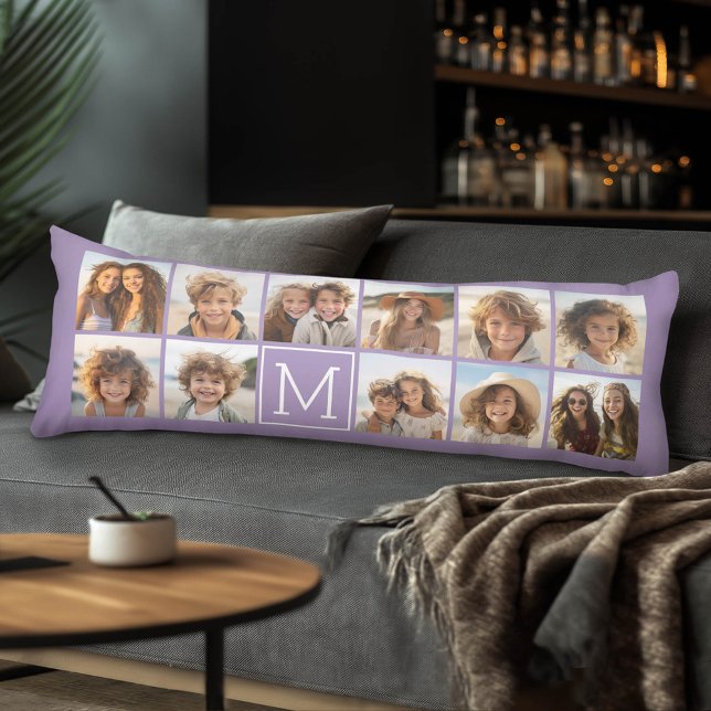 11 Photo Grid Collage with Monogram Body Cushion (Custom Body Pillow)