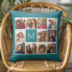 11 Photo Grid Collage with Monogram Cushion