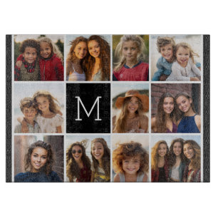 11 Photo Grid Collage with Monogram Cutting Board