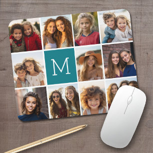 11 Photo Grid Collage with Monogram Mouse Mat