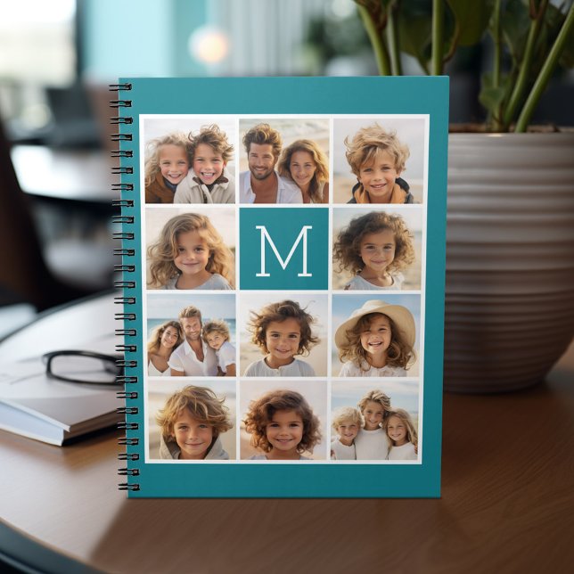 11 Photo Grid Collage with Monogram Notebook (Personalized notebook - add photos and custom text)