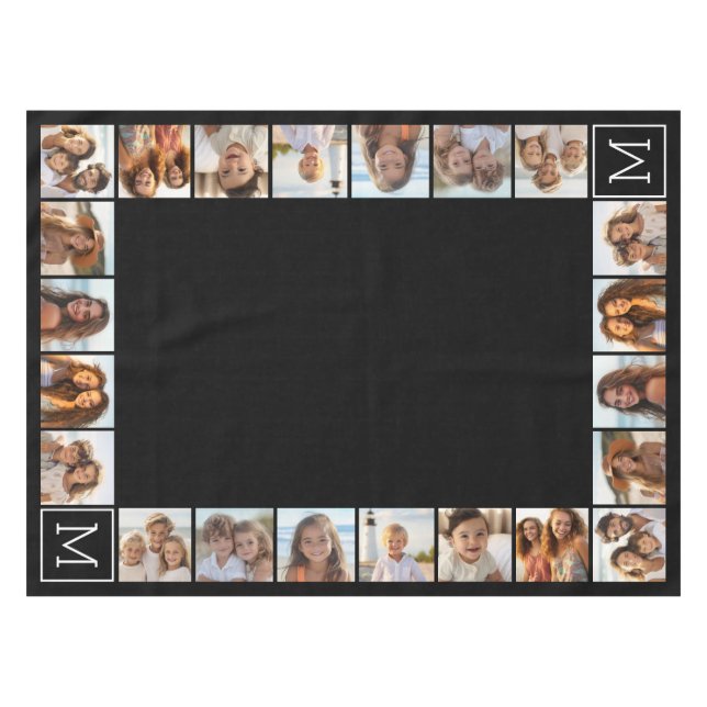 11 Photo Grid Collage with Monogram Tablecloth (Front (Horizontal))