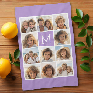 11 Photo Grid Collage with Monogram Tea Towel